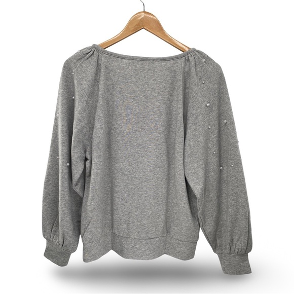 LOFT Pearlized Cozy Boatneck Gray Long Sleeve Sweatshirt Size Medium NWT - Picture 8 of 10